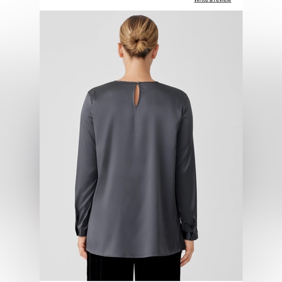 NWT EILEEN FISHER Stretch Silk Charmeuse Round Neck Top - Picture 4 of 10